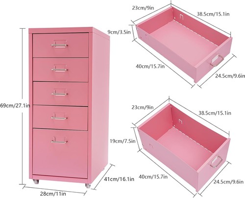 Metal File Storage Cabinet, 5 Drawer Under Desk Filing Cabinets with Wheels - Picture 3 of 9