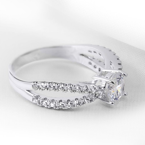 ANILLO DE COMPROMISO CORTE REDONDO 0,75 QUILATES CT fácil de usar circonita cúbica chapado en oro blanco - Imagen 7 de 10