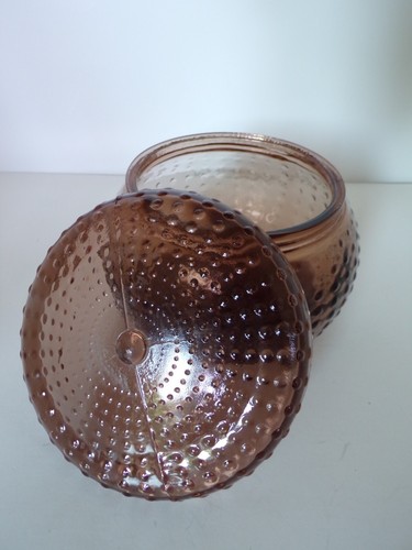 Hobnail Glass Clear Brown Covered (Candy) Dish Bowl with Lid - Handmade - Picture 2 of 4