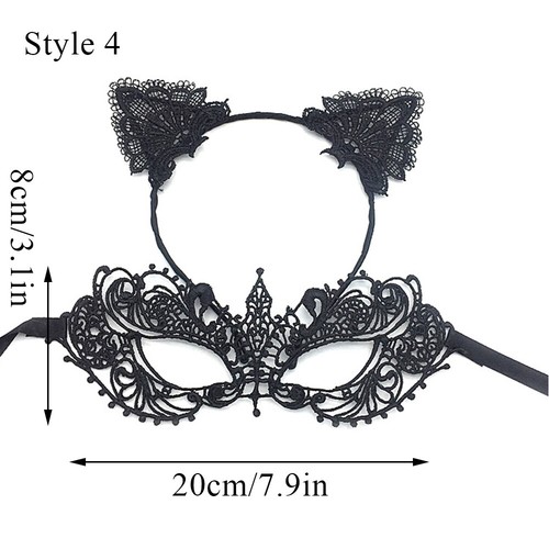 Fancy Dress Costume Black Wired Lace Cat Mask Cat Ear Headband Halloweent Kitty# - Picture 15 of 23