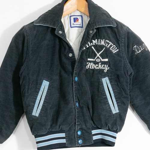 Vintage Rennoc Corduroy Varsity Jacket Youth Kids Medium - Distressed Hockey USA - Picture 2 of 9