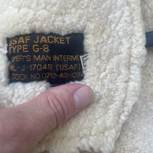 Vintage USAF HEAVY leather G-8 Type flyer hooded Shearling aviator Coat Large - Picture 8 of 9