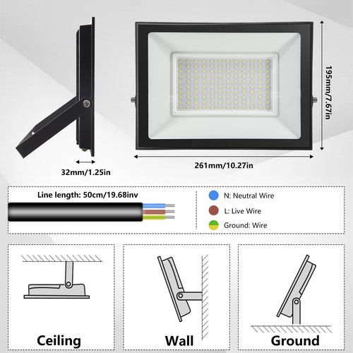 8 Pack LED Flood Lights Outdoor 100W Security Light Garden Floodlight Cool White - Picture 3 of 10