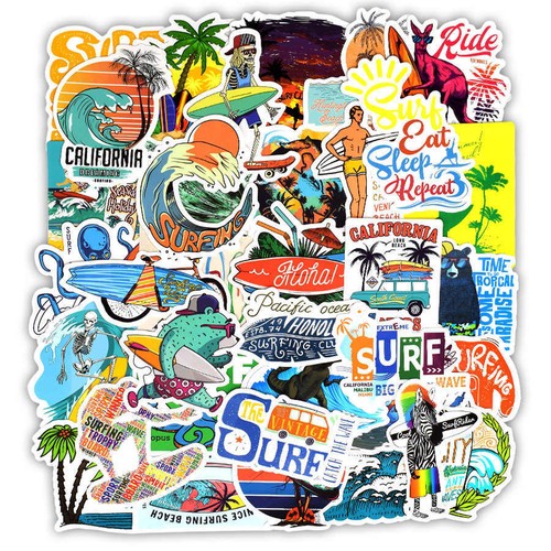 50pcs Surfing Stickers Decals Surf Water Vintage Coast VSCO Vinyl Outside - Picture 1 of 3