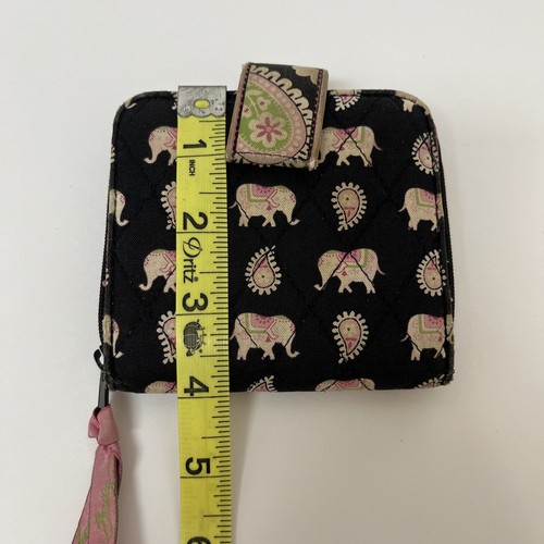 Vera Bradley Pink Elephants Bifold Snap Wallet With Zip Coin Black Pink Retired - Picture 16 of 16