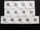 13 Circulated G Buffalo Nickels 1919 to 1936D