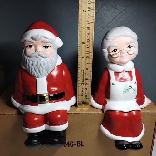 Vtg Home Interiors Santa & Mrs Claus Shelf Mantle Sitters Christmas Ceramic Set - Picture 12 of 20