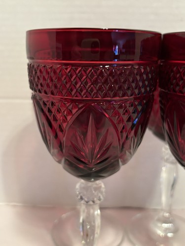 4 Cristal D’arques Durand Antique Ruby Red 10oz Wine Glasses Goblets 8” Tall - Picture 2 of 8