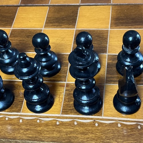 Vintage Wooden Chess Set - Portable Folding Travel Chess Board - Picture 3 of 16