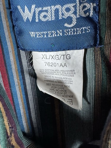 Wrangler Hemd Herren Extra Large XL gestreift Western Pearl Druckknopftaschen - Bild 3 von 6