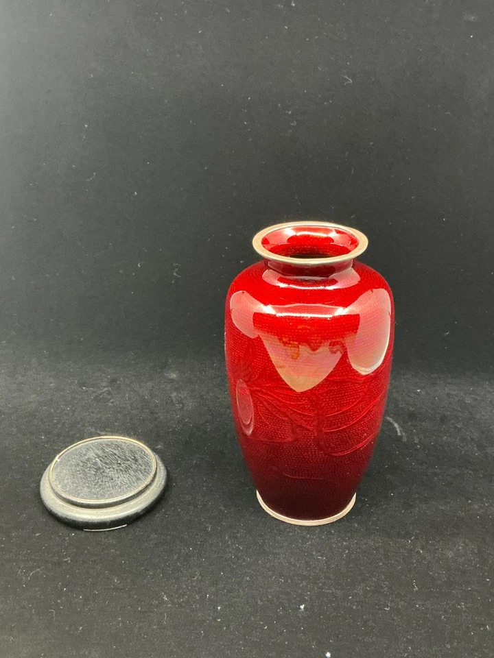 Par de jarrones cloisonne Sato japonés sangre de paloma rojo esmalte plateado - envío gratuito Foto 3 de 4