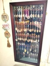 Spoon Display Case 60 Pcs Tea Souvenir Mahogany Wood Rack Wall Holder Shadow Box