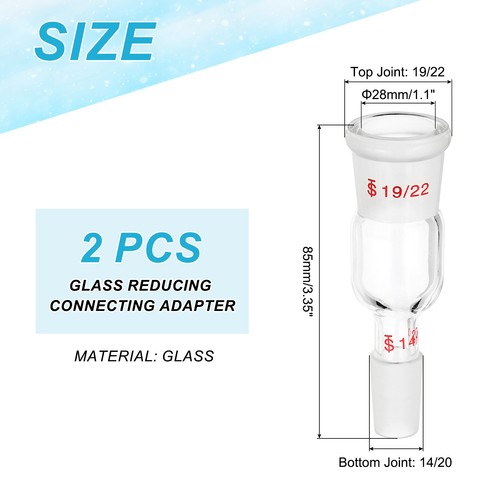 Adaptador de conexión reductor de vidrio, 2 piezas del 19/22 al 14/20, estilo 22 - Imagen 2 de 5