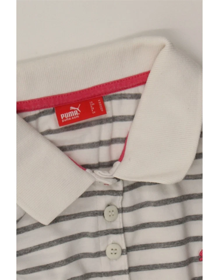 PUMA Womens Polo Shirt UK 12 Medium White Striped Cotton ZT10 - Image 3 of 3