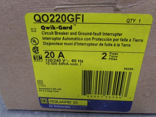 NEW! Square D QO220GFI, GFI Circuit Breaker 2P/ 120-240V /20A , NIB! MAKE OFFER! - Picture 2 of 9