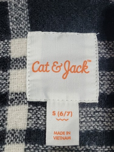 Cat & Jack Black & White Plaid Cropped Shacket Girls Size S (6/7) Shirt Jacket - Picture 3 of 11