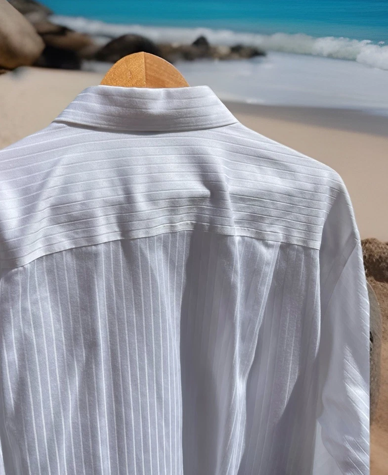 Camisa de vestir Donald J Trump puño francés firma blanca limpieza en seco para hombre 18x34/35 Foto 2 de 4