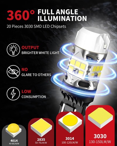 T3 7443 7440 LED Bulb Reverse light with Built In Resistor Canbus Ready 7441 ... - Foto 4 di 10