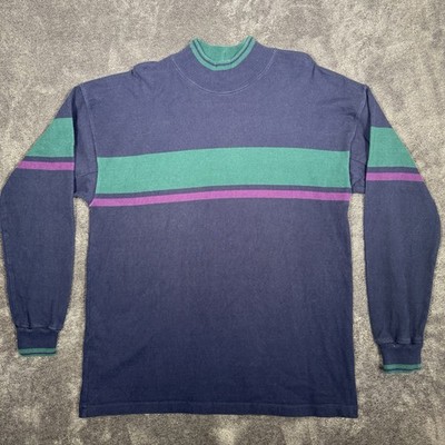 LL Bean Mock Neck Rugby Shirt Mens Large Striped Made USA Freeport Vintage