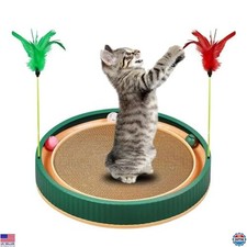 20-Inch Round Cat Scratcher with Ball Track  Feather Toy - 3-in-1 Cardboard Pad