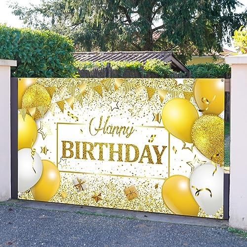 Happy Birthday Decorations Backdrop Banner, Glitter Birthday White and Gold - Picture 6 of 8