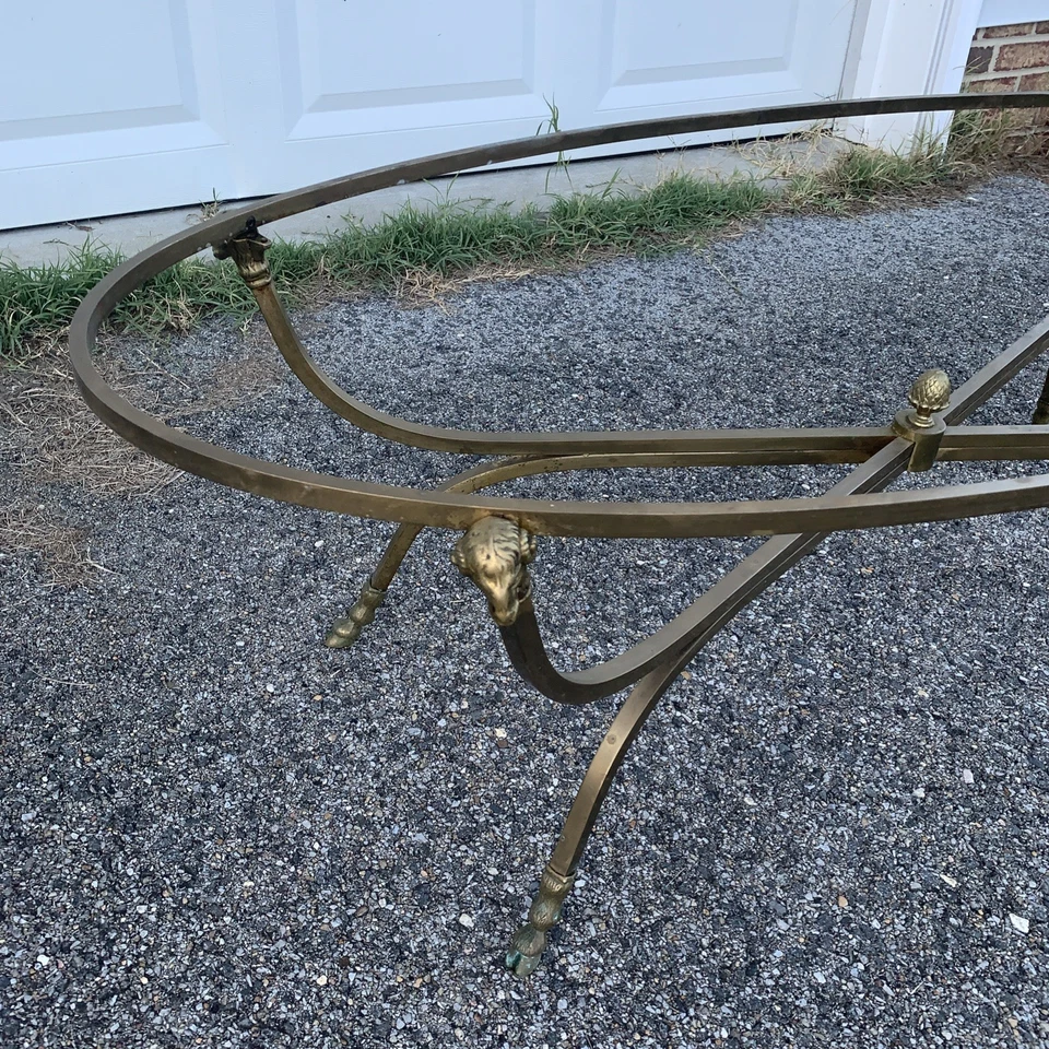 Maison Jansen Ram Head Metal & Glass Table MCM Made In Italy - Image 4 of 4