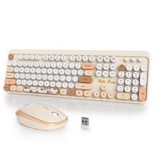 Bear Beige Wireless Typewriter Keyboard Mouse Combo 2.4G Retro Punk 104 Keys