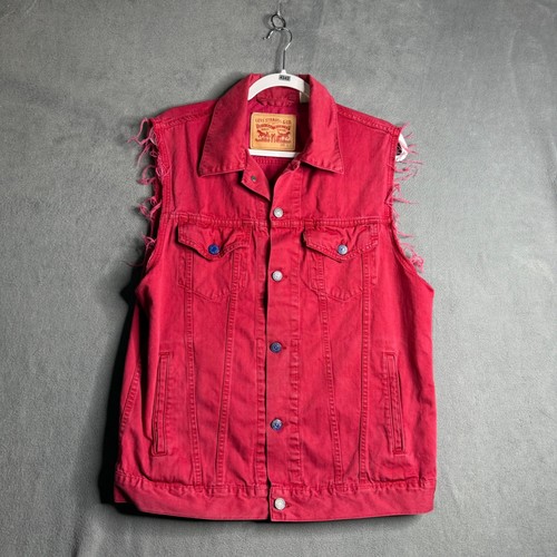 Levi's rote Jeansweste Herren ärmellose Jeansjacke Knopfleiste distressed