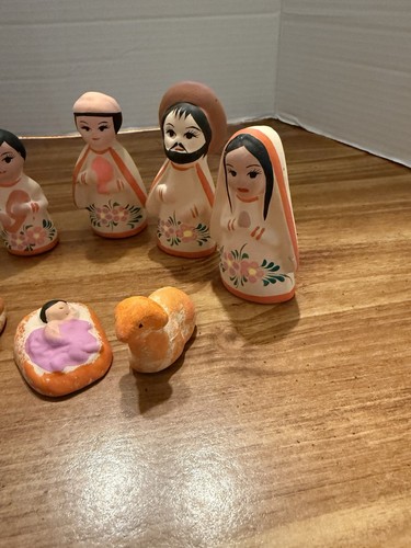 VINTAGE MEXIKANISCHE HANDBEMALTE VOLKSKUNST KERAMIK WEIHNACHTSKRIPPE, 14-TEILIG - Bild 5 von 9