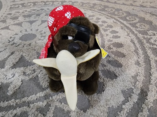 1990er Vintage Goo Goo Sammlerstücke Gorilla hält Banane von Embrace 6 Zoll Plüsch mit Etikett