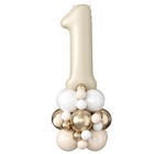 40 Number 1 Balloon for 1st Birthday Decorations, Helium Foil, Beige  White