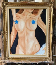 "massage anyone ?'   VANWINKLE ORIGINAL NUDE  woman oil painting 16 x 20 signed