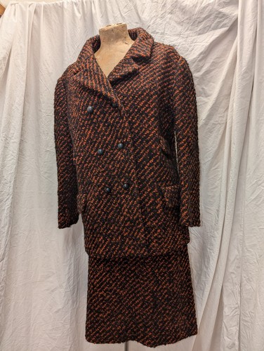Vintage 1960's Black & Orange Thick Wool Skirt Suit Size Large - Picture 3 of 11