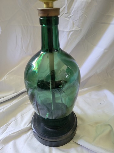 MCM Vintage Green Glass Bottle Lamp Decanter Works No Shade - Picture 3 of 8