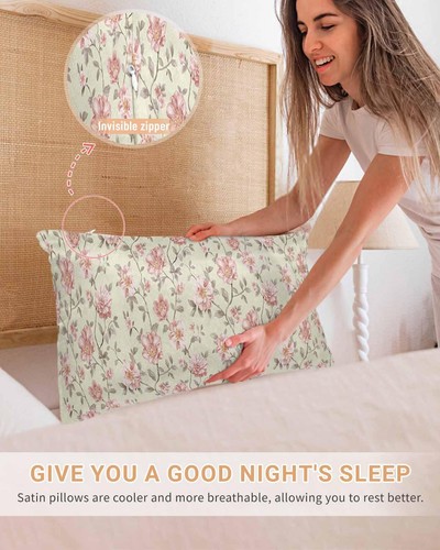 Satin Pillowcase for Hair and Skin, Magnolia Flower Elegant Pink Folwer Flora... - Bild 5 von 6