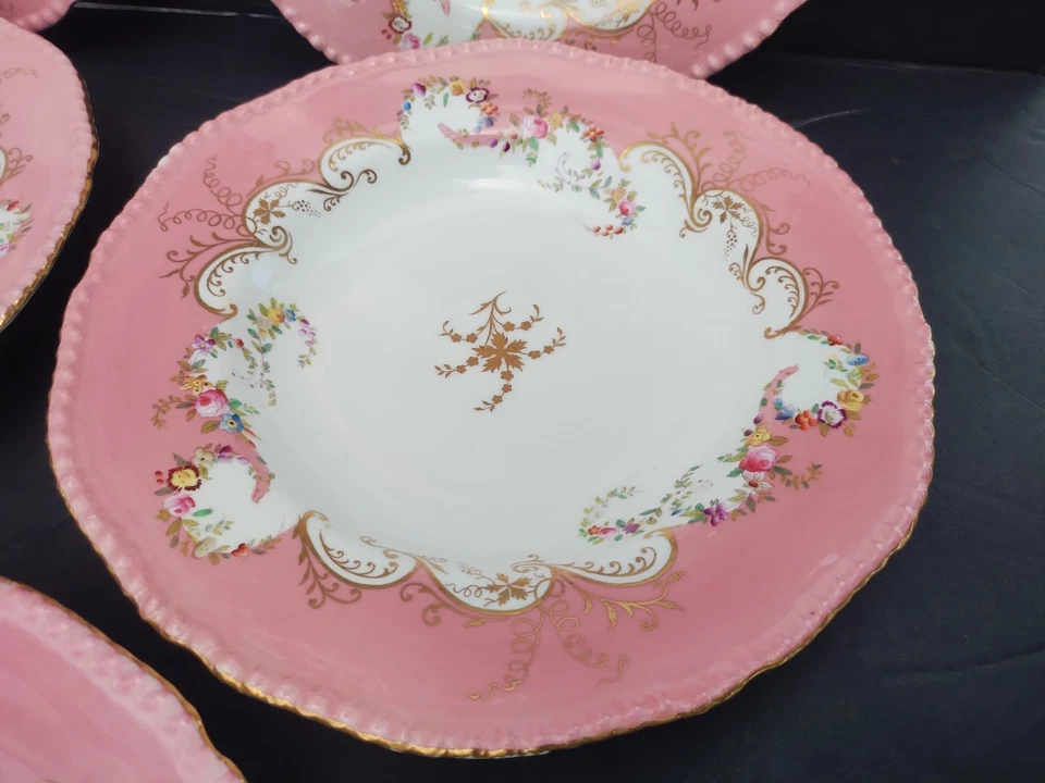 5 Antique Gilman Collamore New York COALPORT England 10" Bowls Pink Gold Flowers - Image 2 of 4
