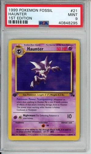 Pokemon 1999 WOTC 1st Edition Fossil Haunter Non-Holo Rare Card 21/62 PSA 9 Mint