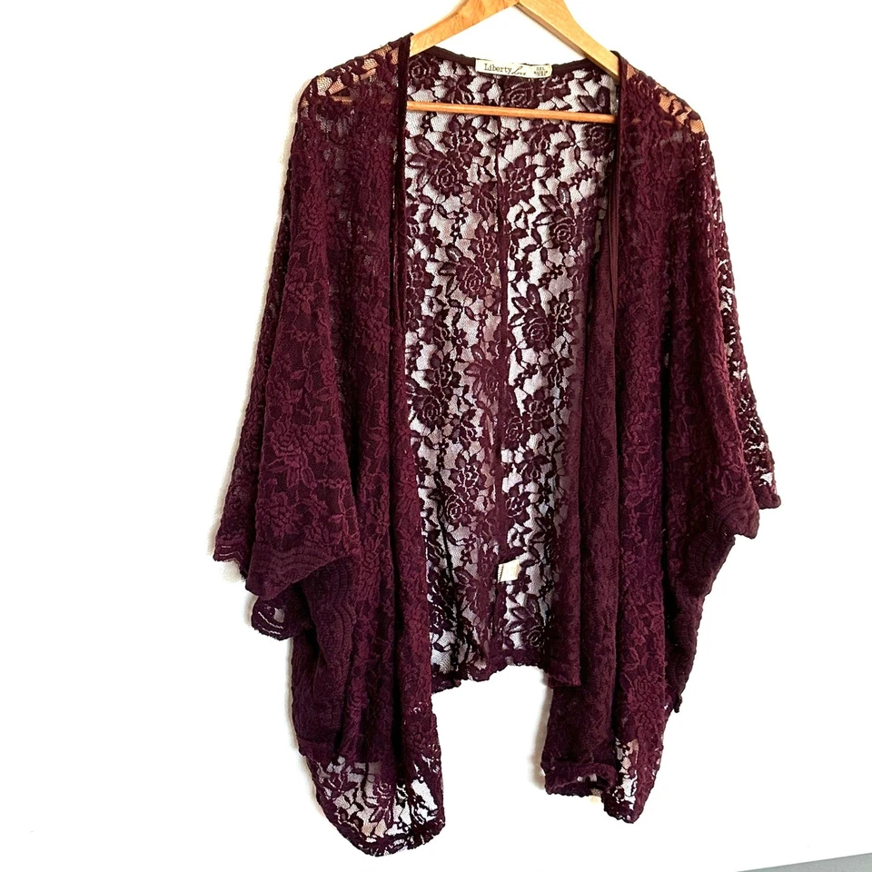 Liberty Love Plus Kimono Cardigan Women's 3XL Burgundy Lace Duster Bohemian - Image 2 of 4