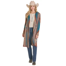 Rock & Roll Ladies Teal Blue Aztec Knit Duster BW95T07789