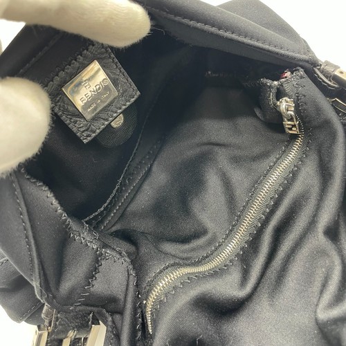 Borsa a tracolla FENDI Mamma Baguette logo FF borsetta pelle nera cotone originale - Foto 17 di 22