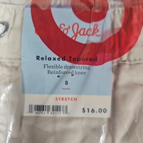 Boys' Stretch Relaxed Fit Tapered Woven Pull-on Pants - Cat & Jack Beige 8 - Picture 2 of 3