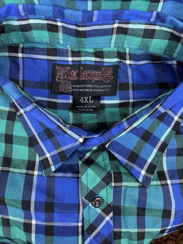 Blac Lacquer Western Shirt Men's 4XL Big and Tall Green Blue Plaid Cotton Blend - Picture 5 of 5