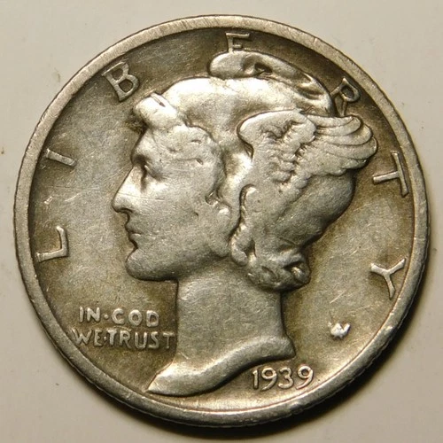 1939 S Mercury Dime VF-EF  Actual Coin Pictured- Not Cleaned, Polished or Dipped