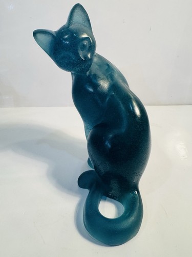 Seltene Daum Crystal Pate de Verre 6 Zoll russische Katze schöne türkisfarbene Farbe perfekt! - Bild 3 von 7