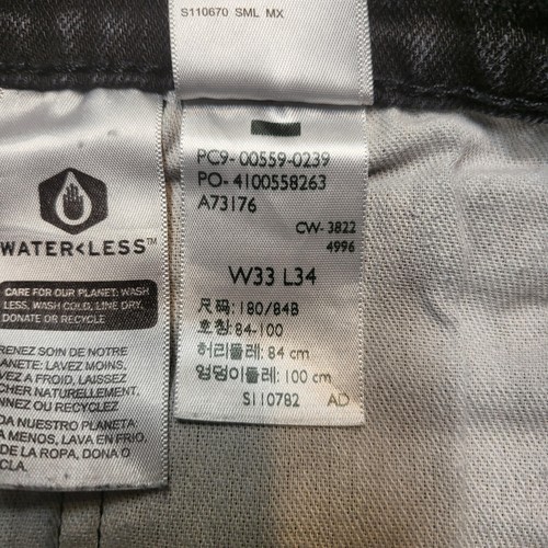 Levis 559 Jeans Mens 34x32 Black Straight Leg Stretch Denim Waterless Casual - Picture 5 of 10