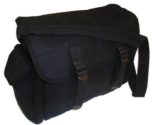 LARGE MILITARY MESSENGER BAG Heavy duty satchel SAS black canvas haversack  - Afbeelding 1 van 1