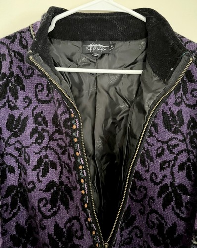 Icelandic Design Full-Zip Sweater Jacket Purple & Black Wool/Cotton Blend XL - Picture 8 of 10