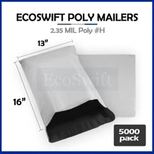 5000 13 x 16 EcoSwift White Poly Mailers Shipping Envelopes Seal Bags 2.35MIL