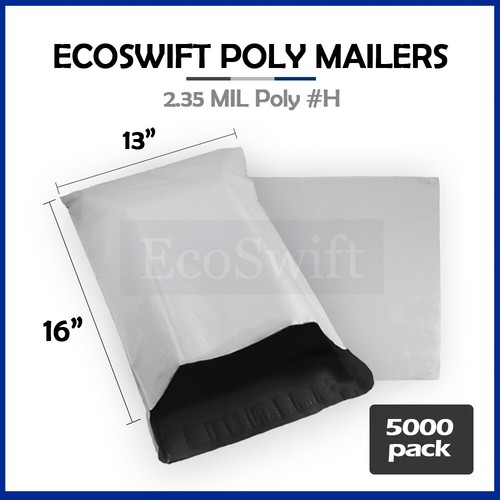 5000 13 x 16 EcoSwift White Poly Mailers Shipping Envelopes Seal Bags 2.35MIL - Picture 1 of 5