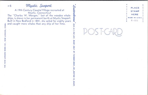 Postcard Mystic Connecticut Charles W Morgan Last Wooden Whale Ship Seaport - Bild 2 von 2